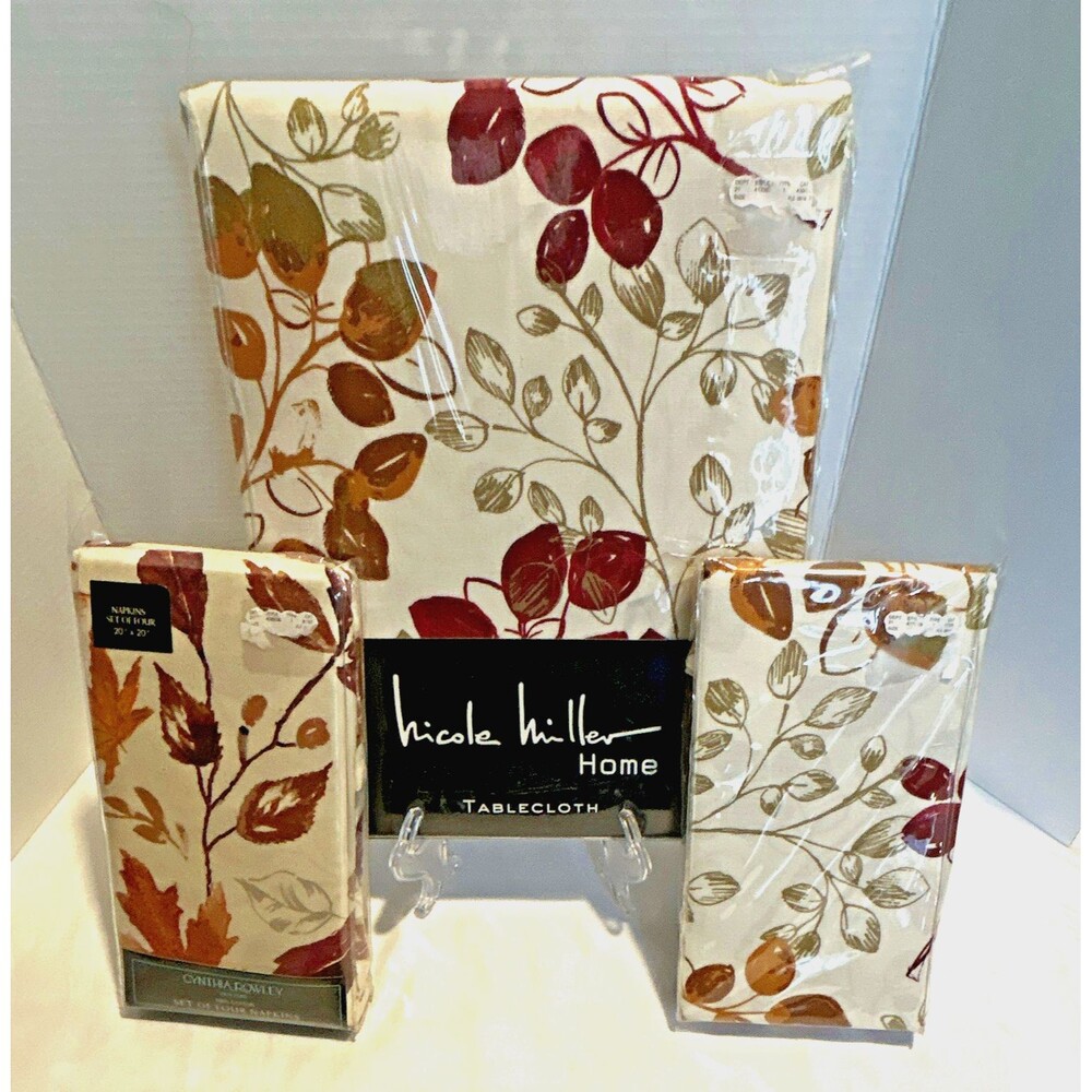 Nicole Miller Home Autumn Leaves 60" x 102" Tablecloth & 6 Cor Napkins Set - NWT